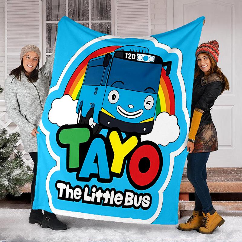 the little bus tayo printed throw blanket—lightweight,soft,warm;versatile blanket for all seasons—perfect as &air-conditioning throw,nap blanket