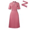 Women Summer Pleated High Waist V Neck Dress