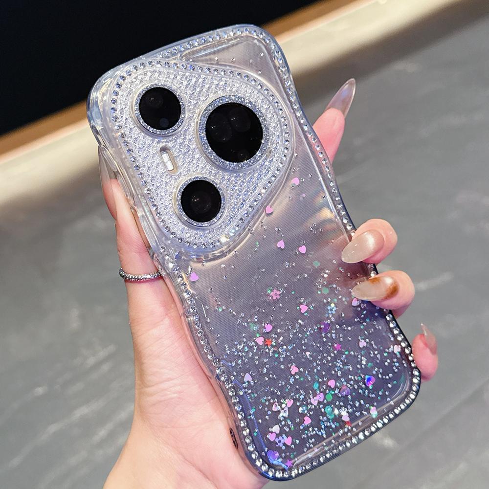 KEYSION Gradient Transparent Glitter Jewelle Phone Case for Huawei Pura 70 80 Pro 70 Ultra Lens Protector Shockproof Back Cover