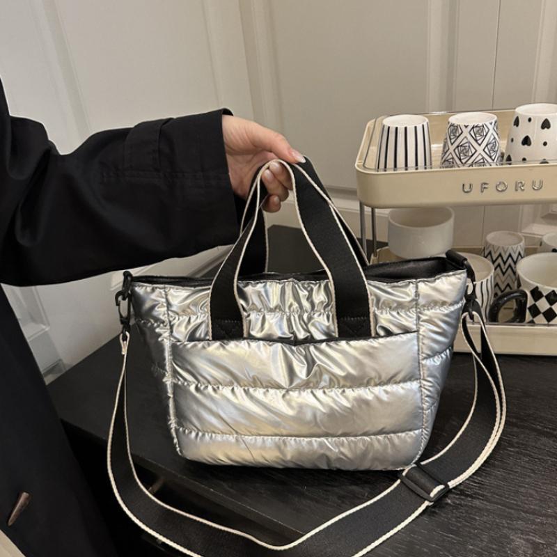 2025 Women Fashion Down Puffer Winter Luxury Quilted Tote Bag Shoulder Bag Large Capacity Crossbody Messenger Purse Nylon Gift