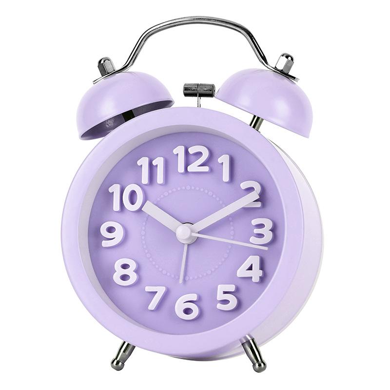 Three-dimensional digital creative bell ringing clock convex literal texture fashionable metal alarm clock silent luminous seat clock