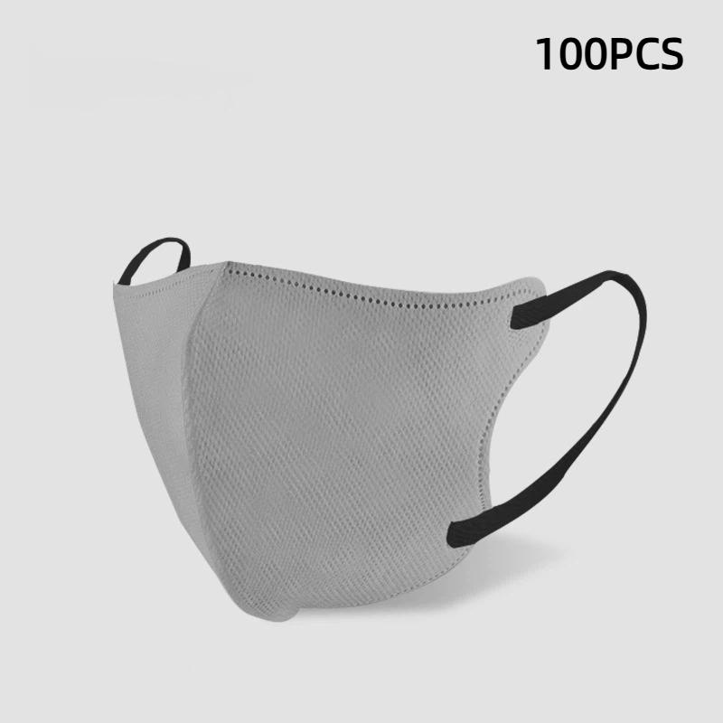 100Pcs Face Masks Japanese Style 3D Face Mask Adult Disposable Breathable Masks серый