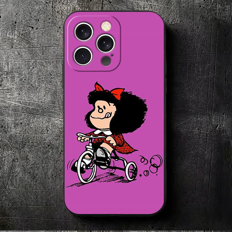 Mafalda Cartoon Cute Soft Phone Case for iPhone 16 16E 17 Air 15 Pro Max 14 Plus 13 Mini 11 12 7 Black Cover Back Shell