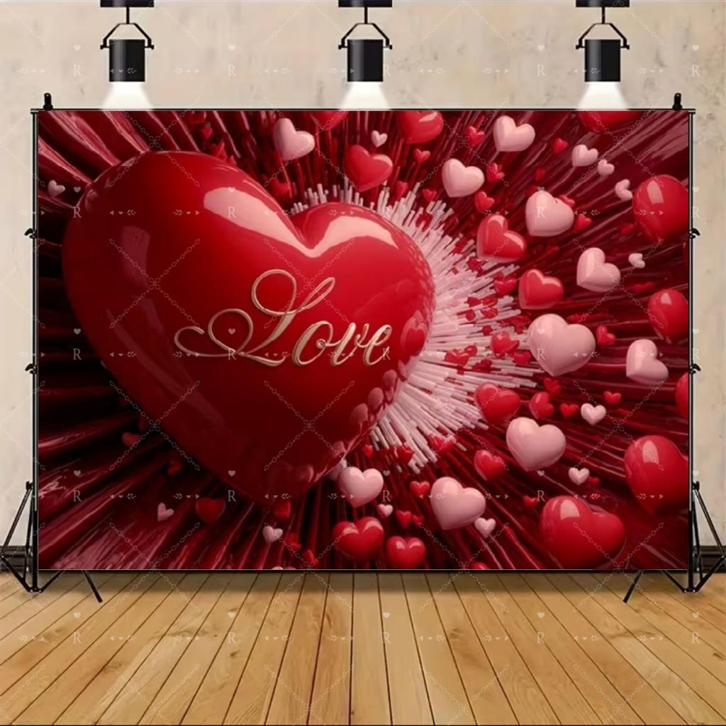 Red Pink Heart Balloon Background Multi Functional Love Banner Birthday Festival Wedding Couple Portrait Photography Backdrop
