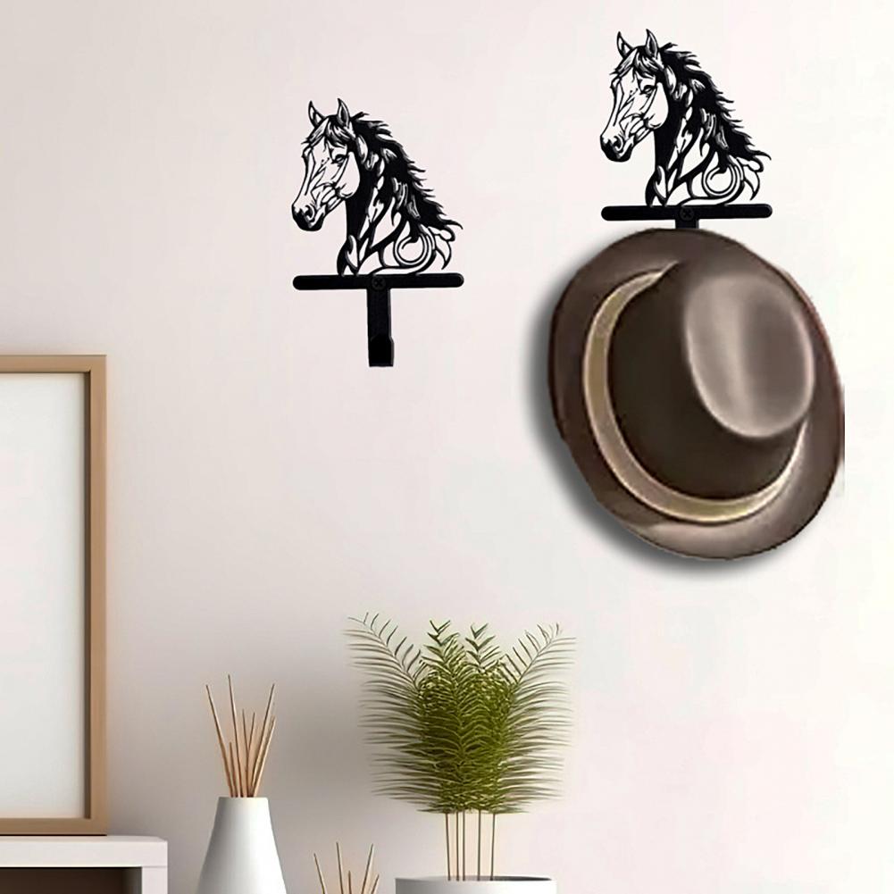 Hat Hook Wall Mount Multi Functional Wall Hanger Horse Silhouette Wall Mounted Iron Hook Black Horse Walls Hooks coats