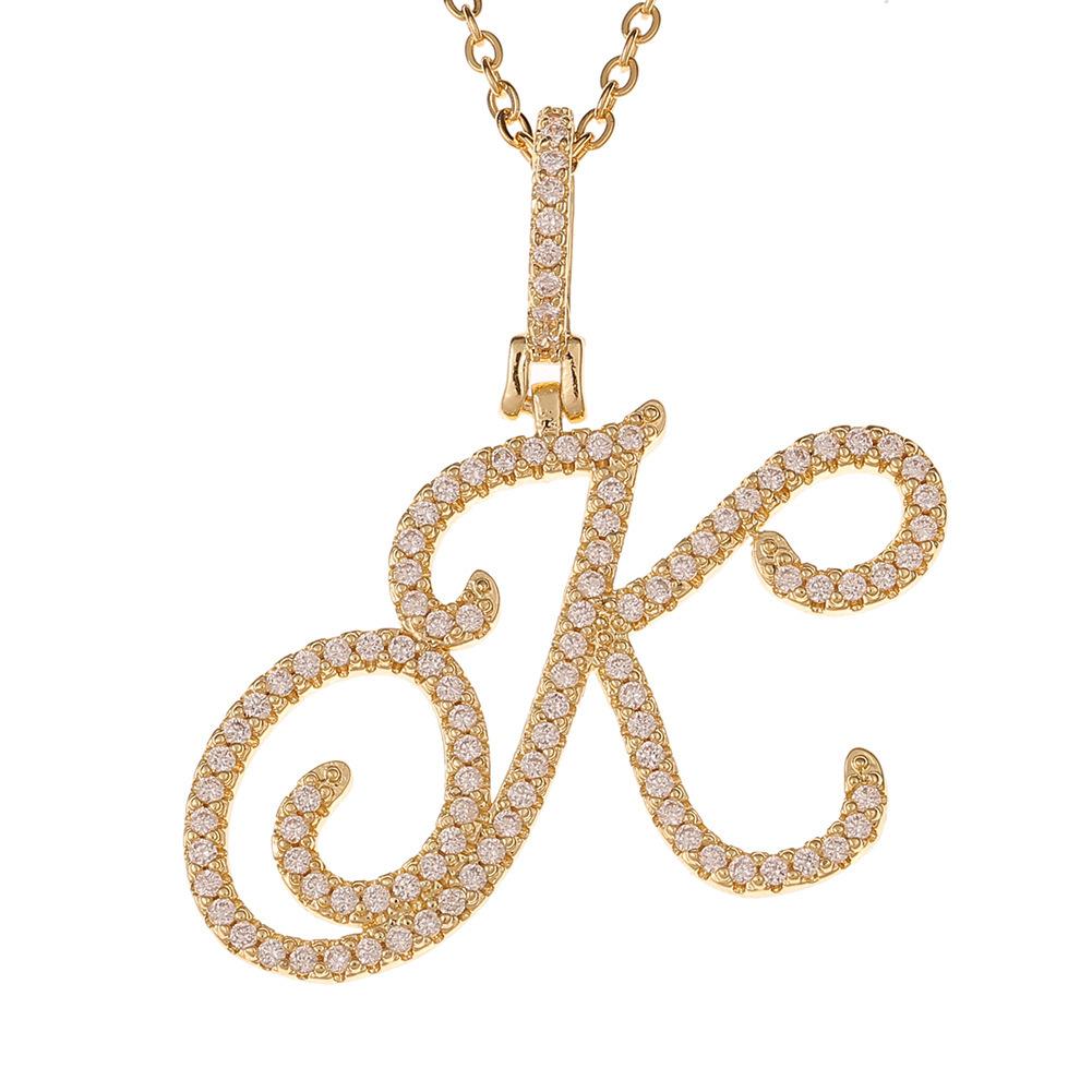 A-Z Cursive Initial Letter Pendant Necklace For Women Simple Rope Chain Pendant Necklace Jewelry Gift