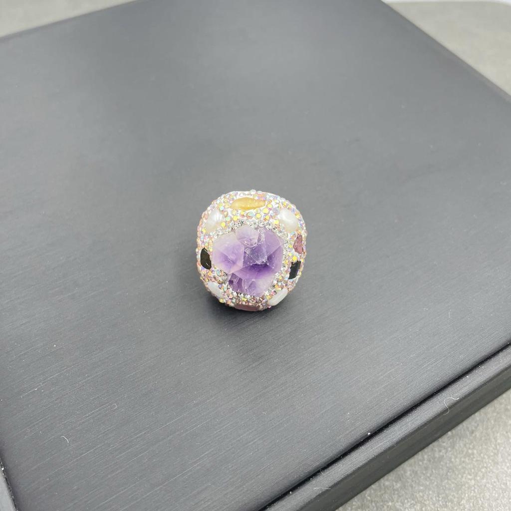 Natural Amethyst Flower Ring: Light Luxury Jewelry with Pearl & Diamond Accents