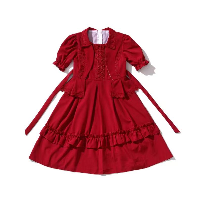 

Girls Court-Style Princess Dress with Lace Puff Sleeves and Layered Ruffles 100-110 cm