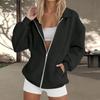 Women's  Fashion Zipper Hoodie Long Sleeve Hooded Pullover Sweatshirt Casual Solid Color Tops With Pockets
