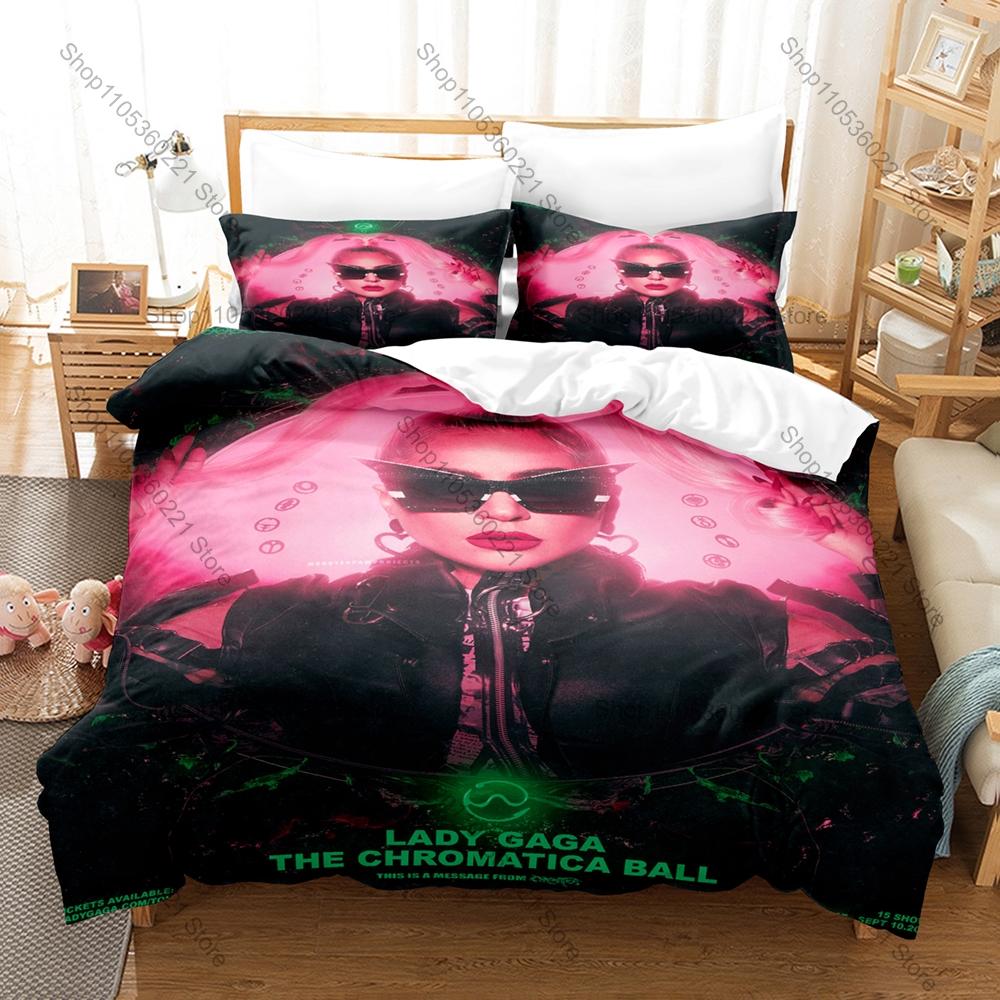 Pop Music Bedding Set 3Pcs The Chromatica Ball Tour Exquisite Singer Print Stylish Home Decor For Gaga Collectors