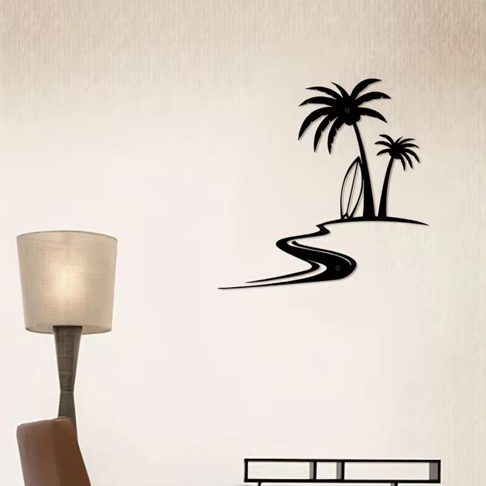 Wanddekoration mit Strand-Kokosnussbäumen – Metallkunst für drinnen und draußen, ideal für Wohnzimmer, Schlafzimmer, Büro, Heimdekoration
