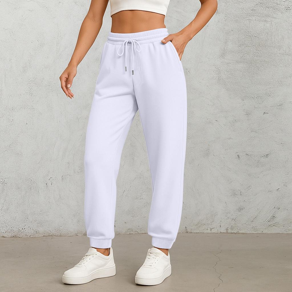 Ladies' Fashionable Solid Color Straight Leg Pants With High Waist Drawstring Pockets And Elastic Waist Casual Pants