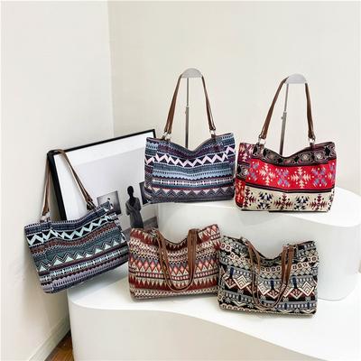 New Cartoon Canvas Bag Portable Shoulder Bag Contrasting Color Versatile Fashion Women's Bag