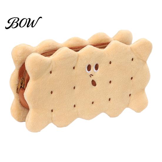 Unique Biscuit Design Pencil Pouch Cookie Shape Plush Stationery Bag, Soft Stuffed Back to School Gift for Kids Case, Large Capacity Cosmetic