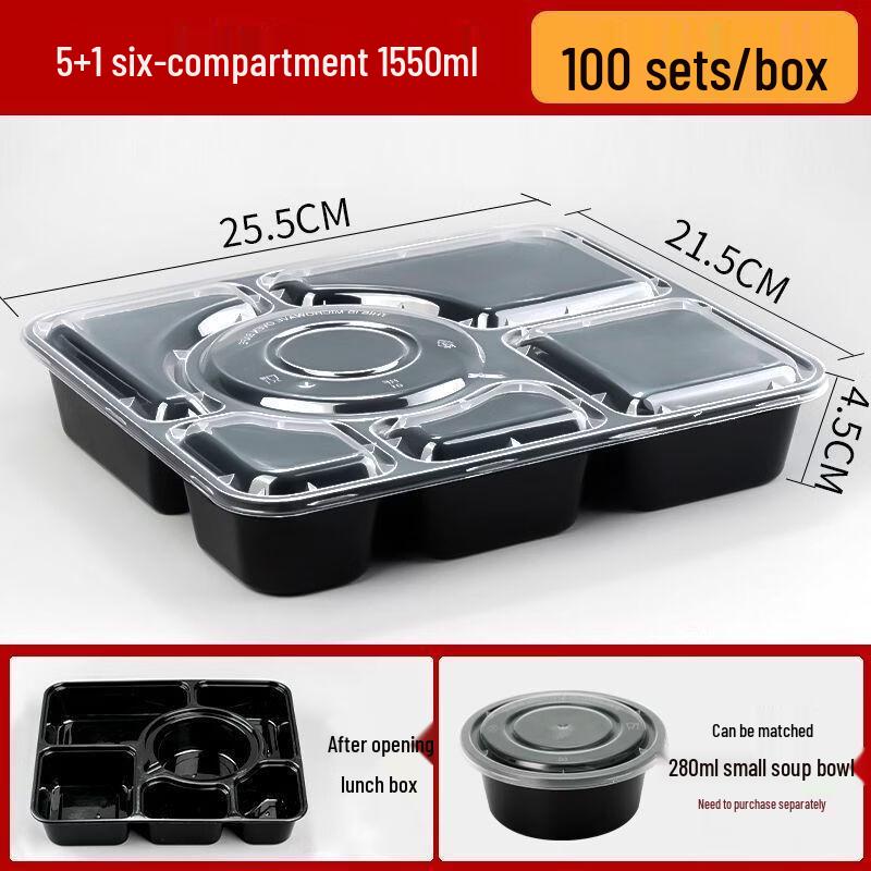 Disposable 6-Compartment Takeaway Lunch Box