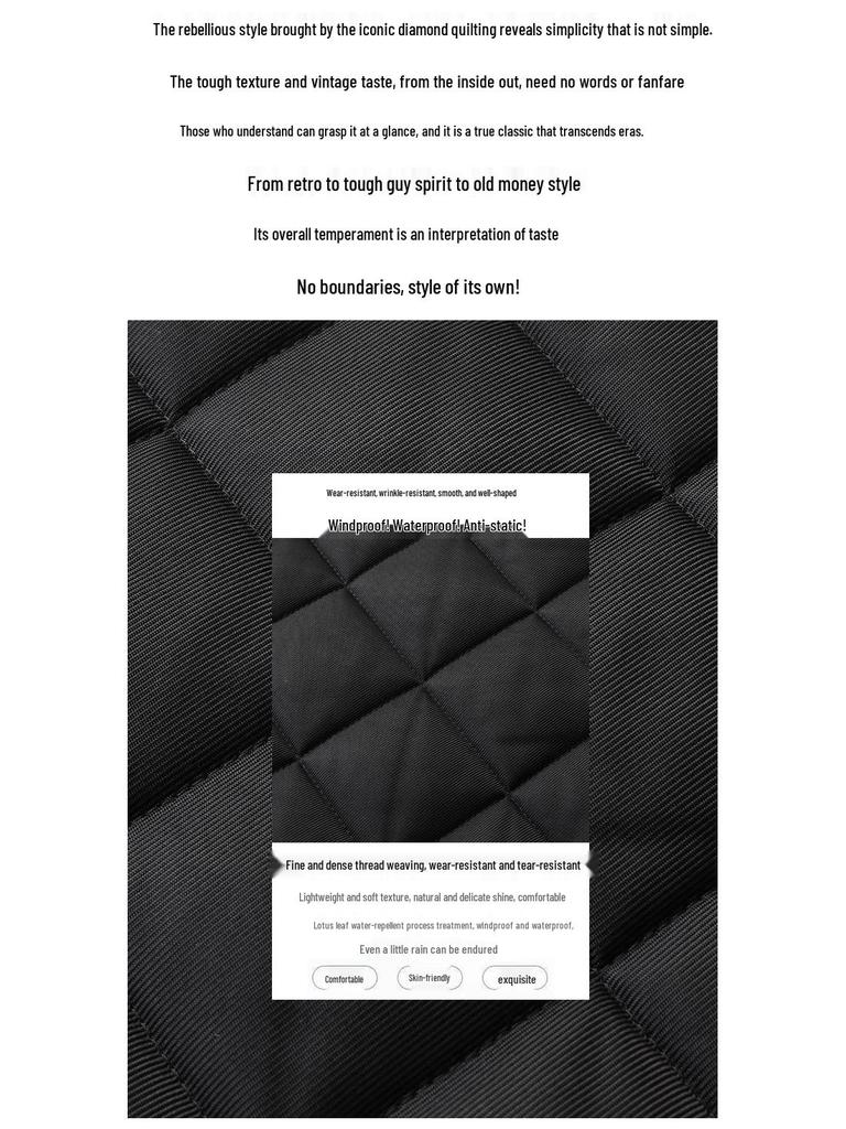 Men's Plus Size Quilted Diamond Pattern Cotton Jacket, Autumn/Winter 2025