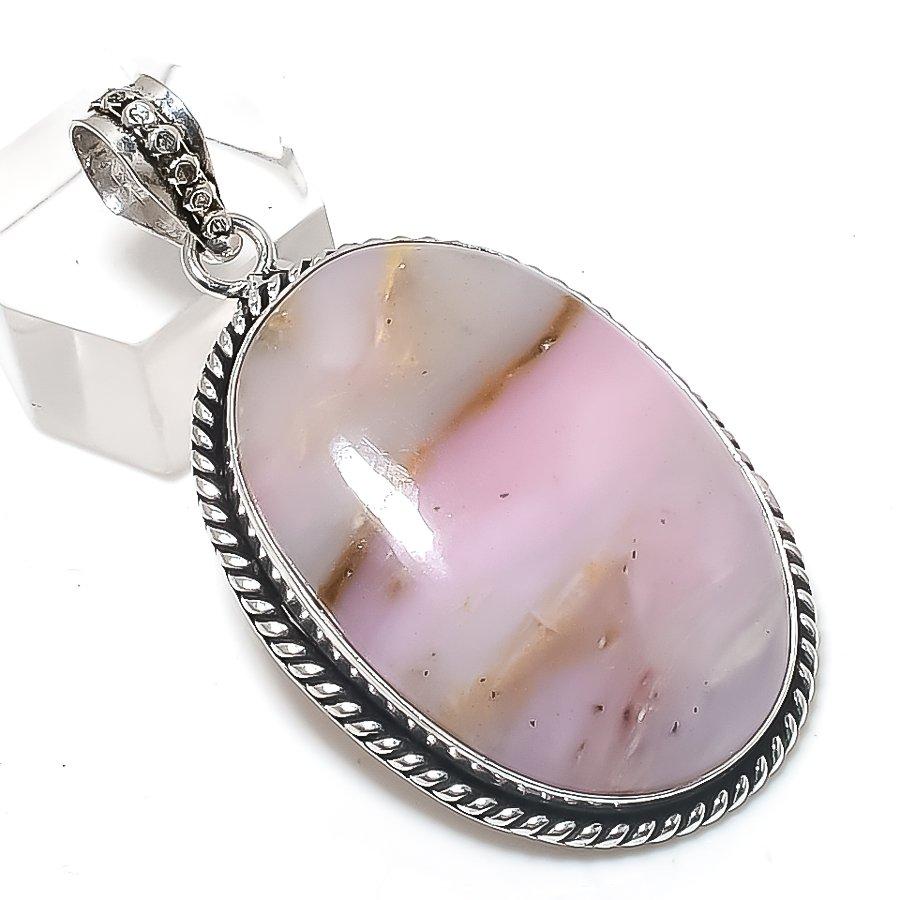Natural Pink Opal Gemstone 925 Sterling Silver Jewelry Pendant 2.17" h3b66