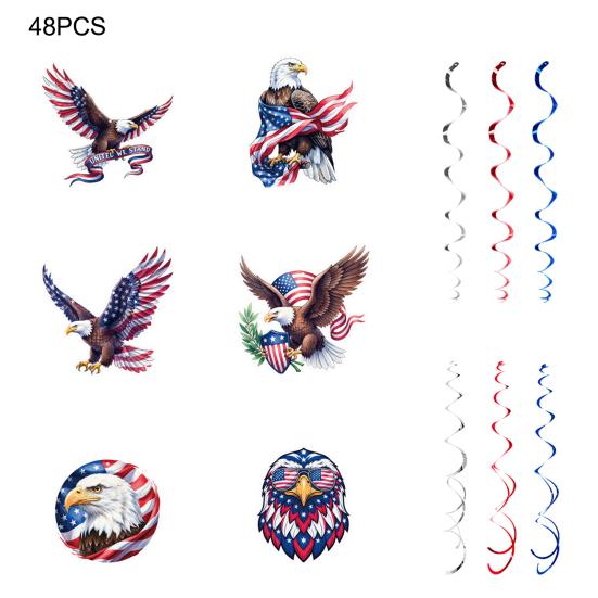 48 Pcs Patriotic Hanging Swirls Decoration Eagle American Flag Ceiling Hanging Foil Streamers for Veteran Day Party Supplies