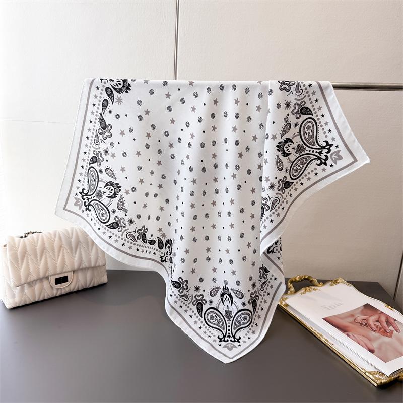 Cashew Flower Herringbone Pattern Cotton Linen Small Square Scarf Silk Imitation Velvet Shawl Sun Protection Women's