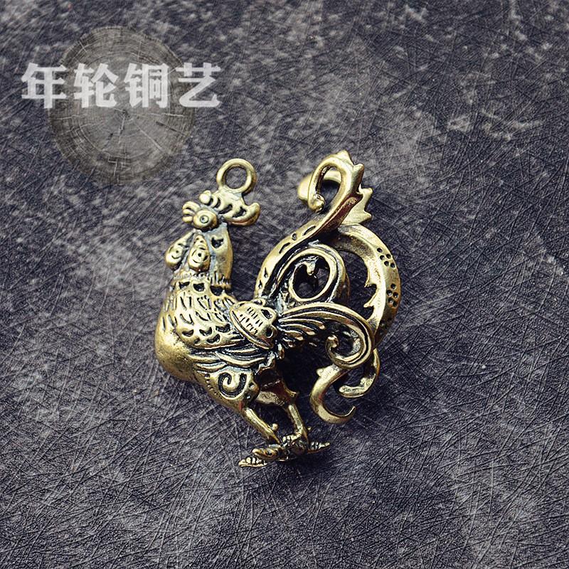 Handcrafted Brass Rooster Keychain Pendant Decorative Animal Figurine Bag Car Home Office