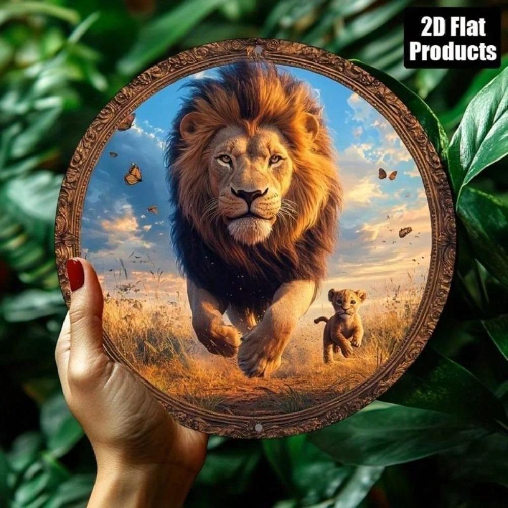 8 Inch Round Metal Wall Art Africa Leopard Lion Vintage Tin Sign Bar Kitchen Cafe Decor