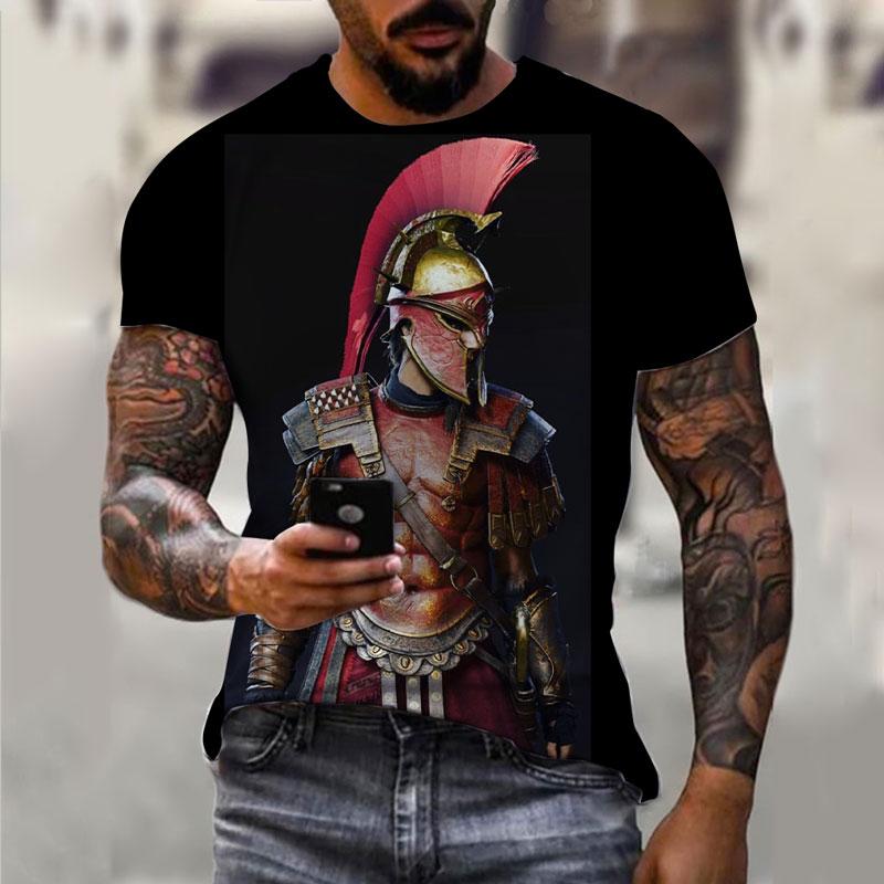 Sparta Neues Mode Heldenmuster T-Shirt Europäische und Amerikanische Sommer Mode Kurzarm Oberteile Lässig Personalisierte Aufdrucke Rundhals Streetwear