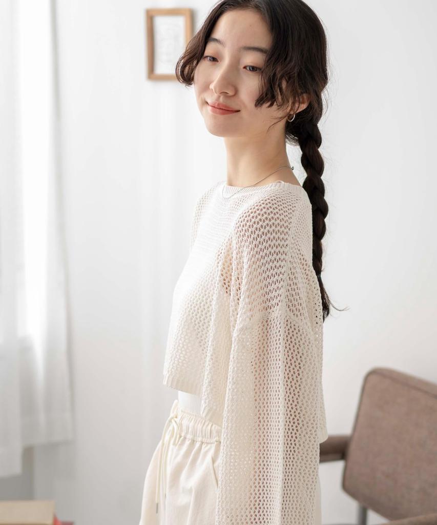 WEGO Short Mesh Knit Long Short Korean Size White Pullover, Sleeve, Top, Spring/Summer Outfit, Girly, Style, Gift, Present, Adult, Spring, Summer,