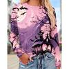 Autumn and Winter Ladies Halloween 3D Printed Crew Neck Long Sleeve T-Shirt