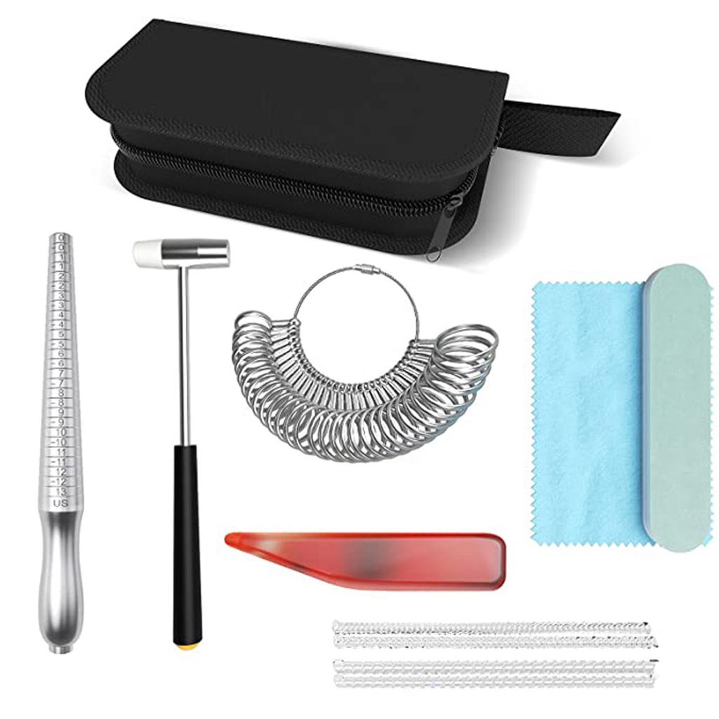 Ring Size Measurement Tool Set Ring Measurement and Finger Size Mandrel with Polishing Cloth for Jewelry Measurement