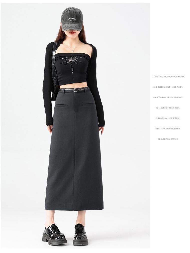 Gray High-End Slimming Skirt for Women - Spring 2026 Arrival, Versatile Temperament, Slit, Hip-Hugging, Mid-Length Skirt