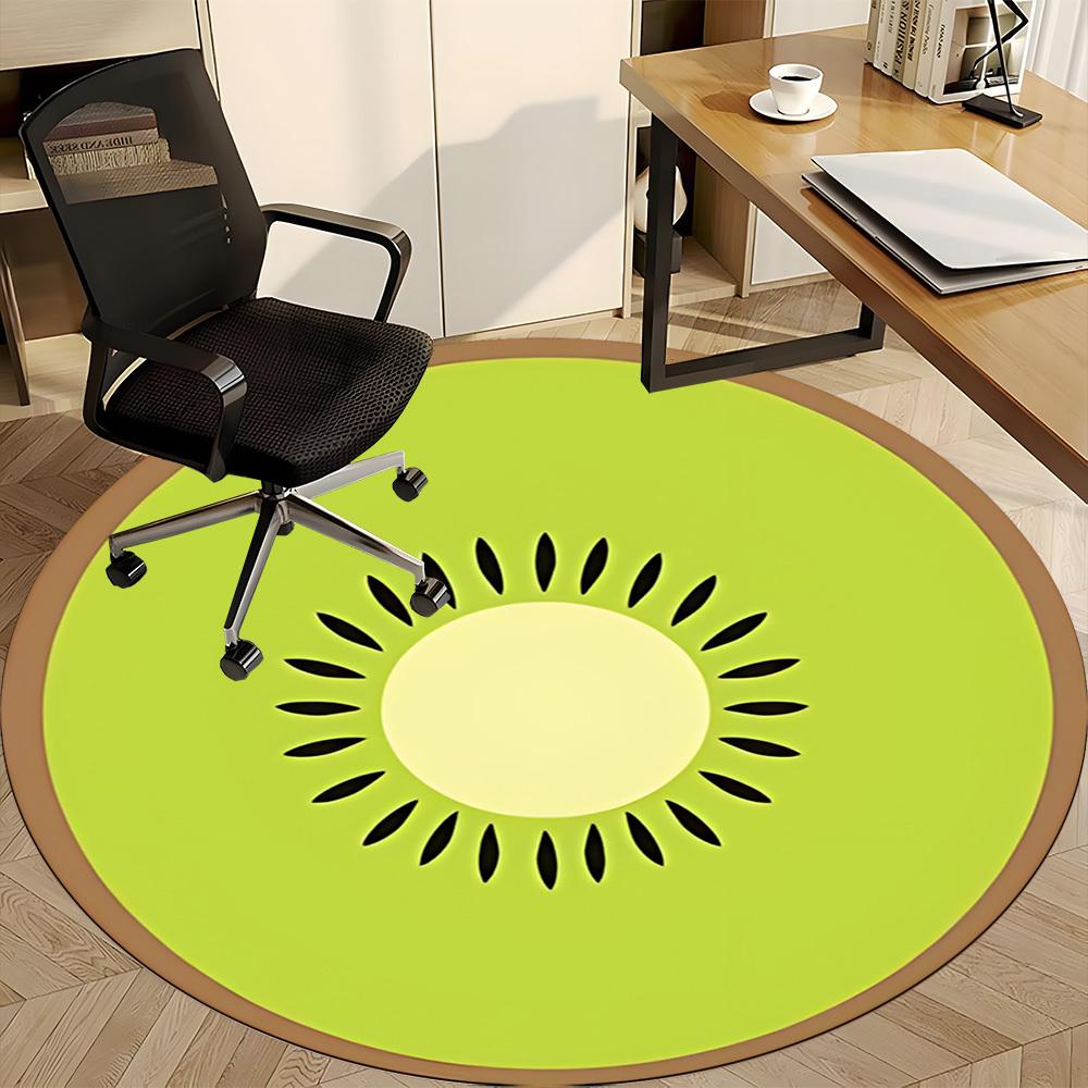 1 Stück Kiwi-Scheibe Büro Runder Teppich, Matte Geeignet für Büro, Unter Bürostühlen Schlafzimmer Wohnzimmer Heimdekoration, Raumdeko