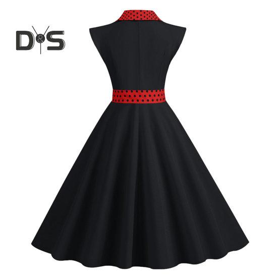 Elegant Ladies Dress Dot Printed Lapel Collar Bow On Waist Sweet Style Casual Party Dress Sleeveless Tight Waist Slim Mid-length Dress Women Summer