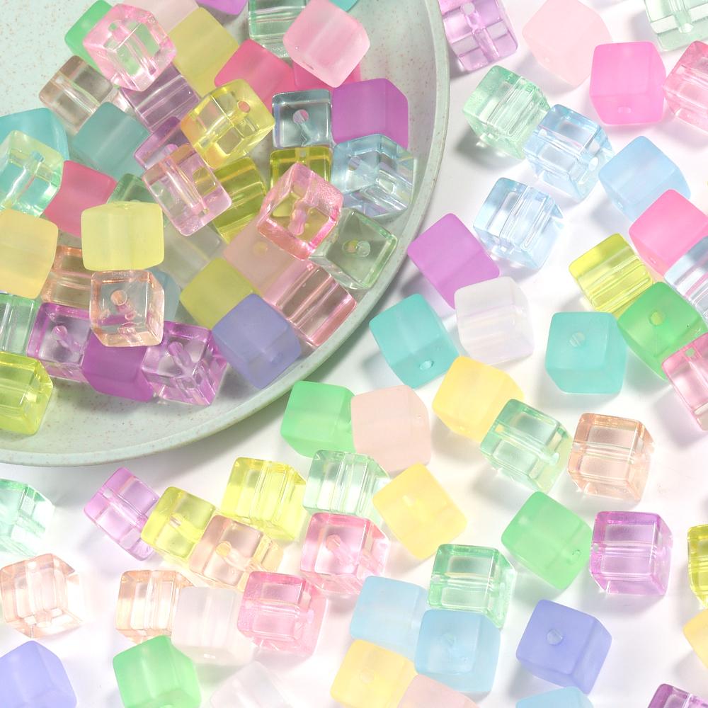 20pcs/lot 12mm Transparent Matte Square Acrylic Beads Cube Loose Spacer Beads For Jewelry Making DIY Bracelet Necklace Keychain