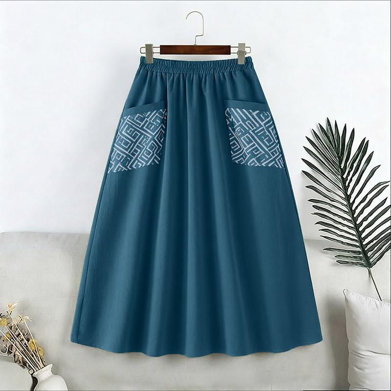 ZANZEA Vintage Women Elastic Waist Floral Print Patchwork Skirts Pleated Dress