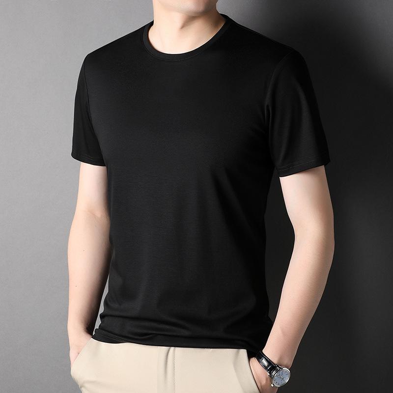 Solid Color Mulberry Silk Short-sleeved T-shirt Men's Round Neck Mercerized Cotton Half-sleeved Men's Thin Trendy T-shirt