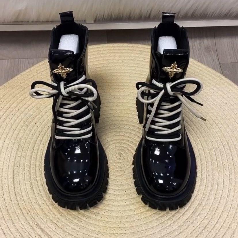 

Женские ботильоны в британском стиле из натуральной мягкой кожи: Новая коллекция Осень/Зима 2025, Толстая подошва, Плюс бархат, Модный тренд 41