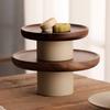 Round Wood Cake Stand Vintage Tabletop Fruit Candy Tray High Feet Fruit Plate  Party Display