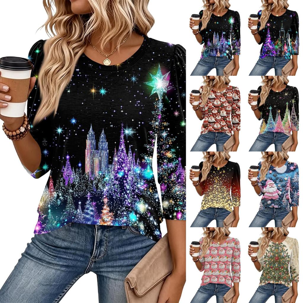 Women's Fashion Three-Quarter Sleeve Crewneck T-Shirt Casual Top for Everyday Wear