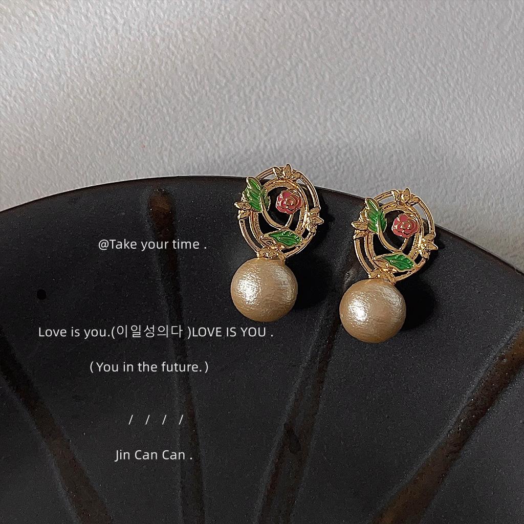 Весенняя Мода Милые Серебряная Игла Эмаль Капельная Глазурь Ручная Роспись Хлопковый Жемчуг Серьги Серьги