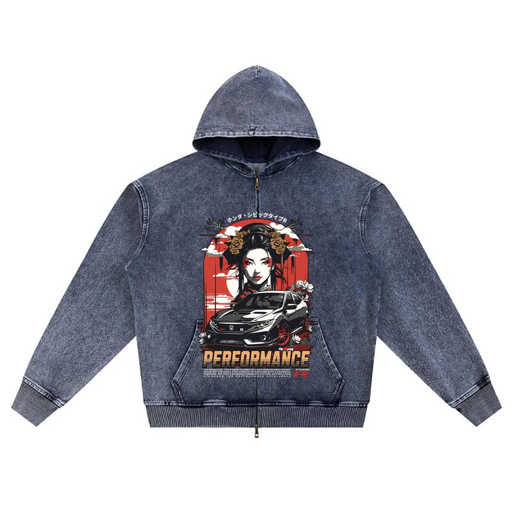 DTG print Knitted Denim Zip-Up Hoodie Perfomance Brother Print Zipper Hoodies  