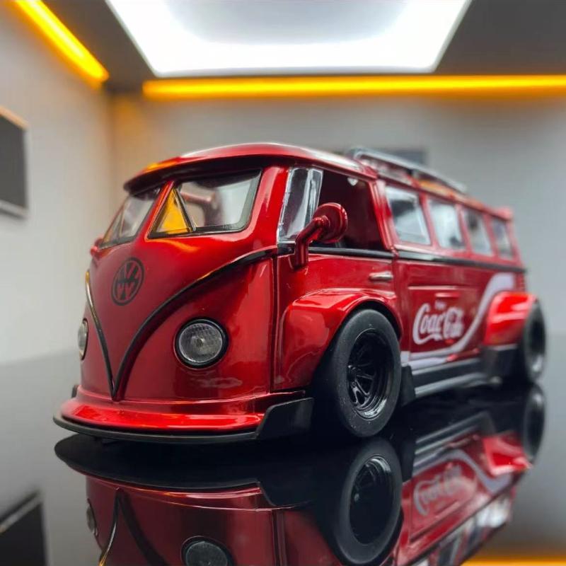 ABBY1 1:32 T1 Bus Modell Sound Licht Kinder Junge Diecast Spielzeugfahrzeug Kollektives Heimdekor Metall Miniatur Auto