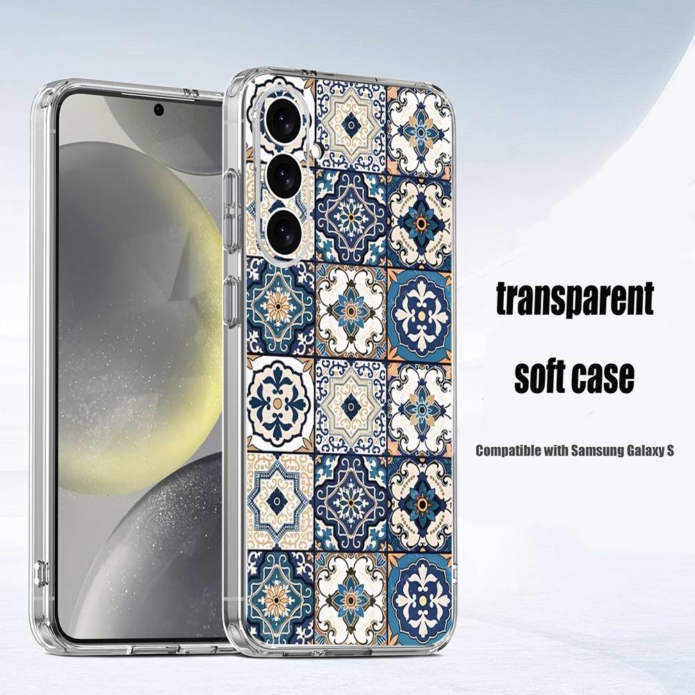 M-Moroccan Tile Phone Case For Samsung S24,30,21,22,23,20 FE,lite,PIus,Ultra,5G,Note,9,10 Transparent Cover