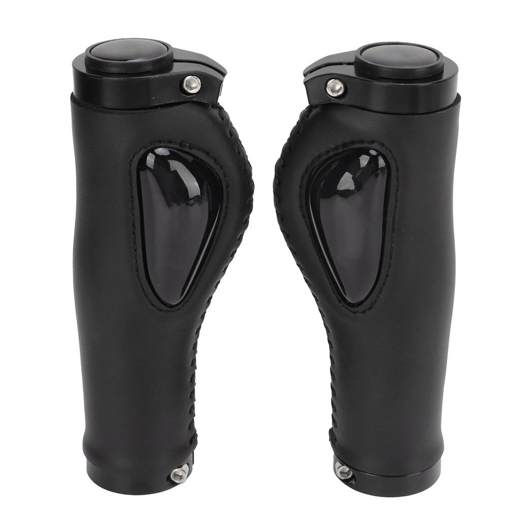 Leather Bike Handle Grips Bilateral Lock Shock Absorption Black for Mountain Road Bike Accessories