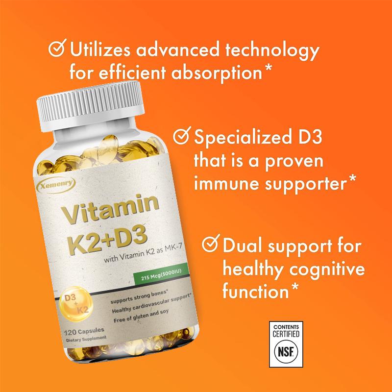 Vitamin K2+D3 Capsules 5000IU - Heart, Bone and Tooth Health, Immune Support