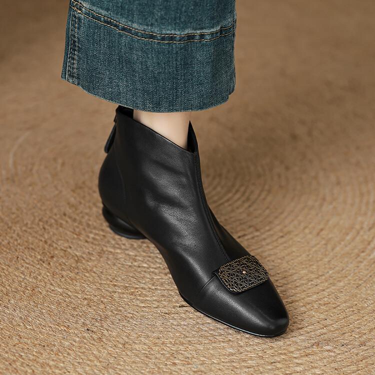 Foreign style small short boots women s boots spring and autumn single boots round head medium heel thick heel rear zipper brown 40 чёрный 3940₽