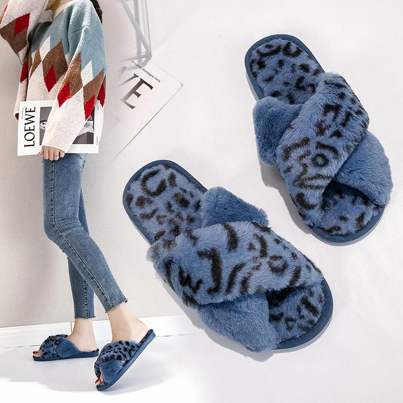 New Cross-haired Slippers Women's Fashion Korean Version Leopard Print Home Slippers Casual Flat Open-toed Floor Mop