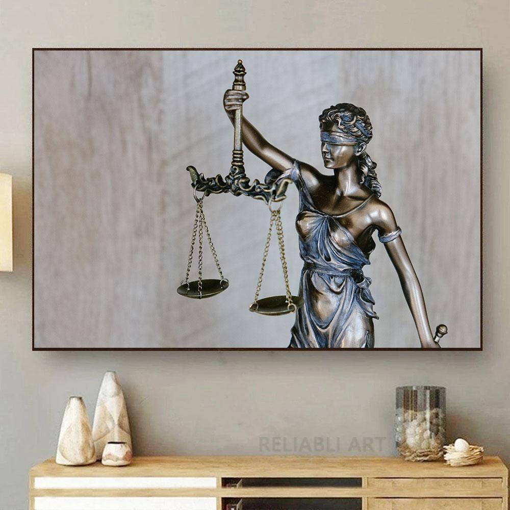 Vintage Lady Justice Canvas Prints Balance Scales HD Pictures Canvas Painting Posters Wall Art Lawyer Office Decor Lawyer Gift