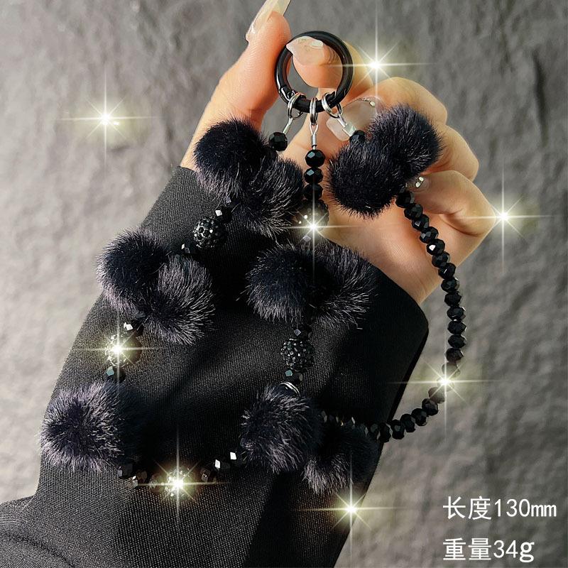New Furry Crystal Rhinestone Phone Chain for Women, Wrist Hanging Decoration, Autumn and Winter Plush Phone Chain, Short Style Wholesale
