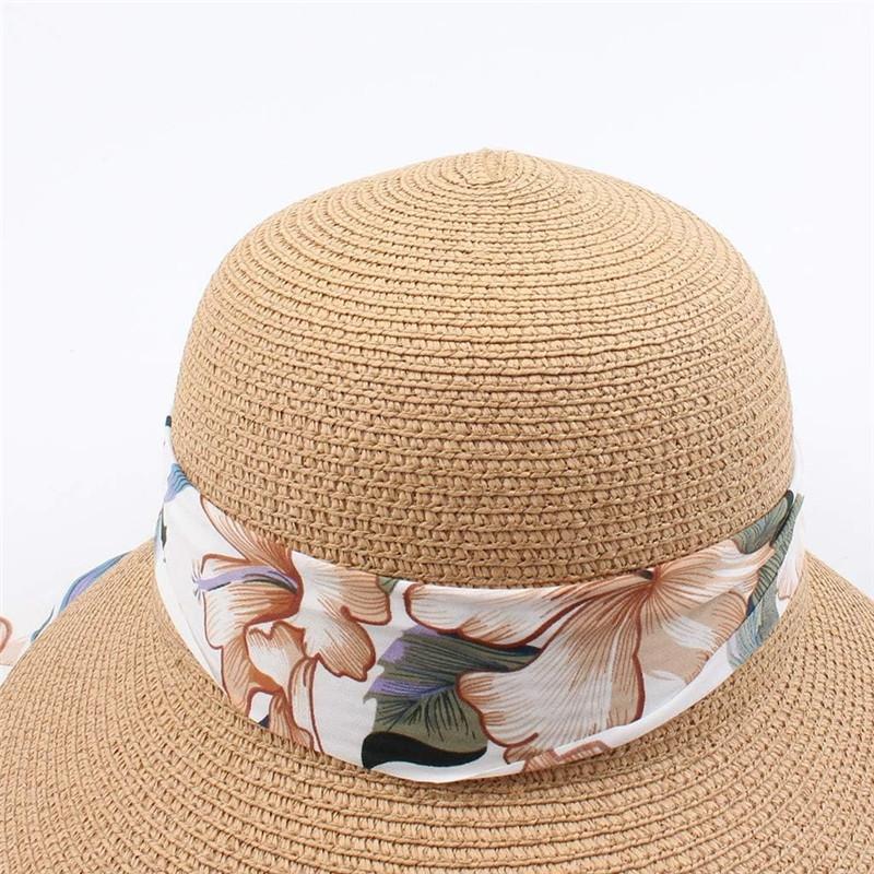 1Pc Women Sun Floppy Roll Up Wide Brim Beach Hat Foldable Summer Straw Hats