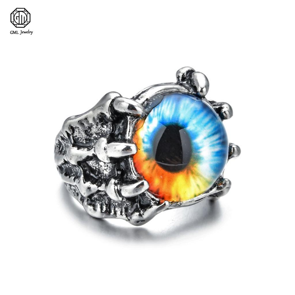 Gothic Dragon Claw Eagle Talon Ring Adjustable Open Band Evil Eye Blue Crystal Gothic Punk Jewelry for Men Women Unisex Vintage